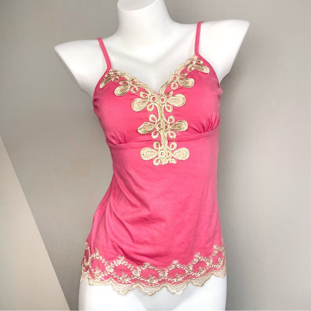 90s Pink Camisole With Gold Lace Trims